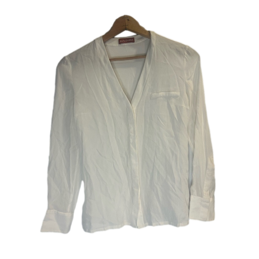 Altuzarra 100% Silk Long Sleeve Button Down Blouse Ivory Quiet Luxury Size 2/S